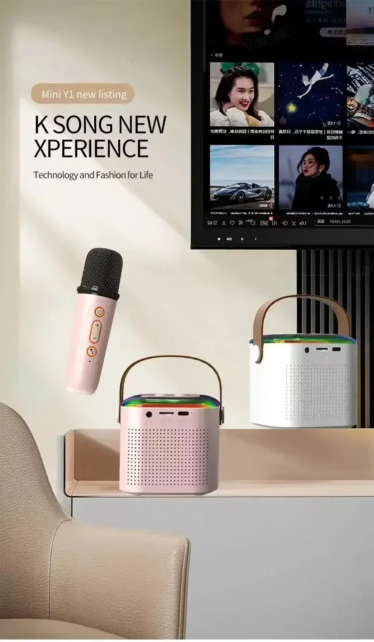 Mini karaoke machine, LED speaker with Bluetooth, suitable for family birthday party, microphone for girls and boys.