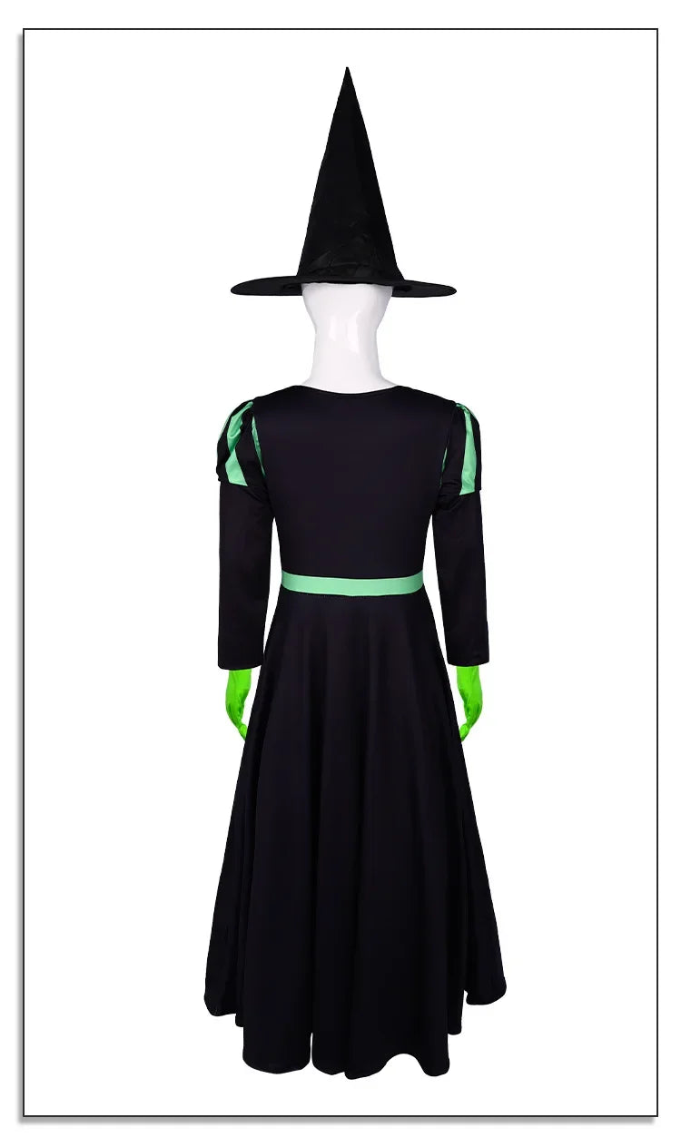 Wicked Musical Elphaba Cosplay Costume with Hat Black Victorian Skirt Dress Stage Performance Halloween Party Theme Clothing # 1