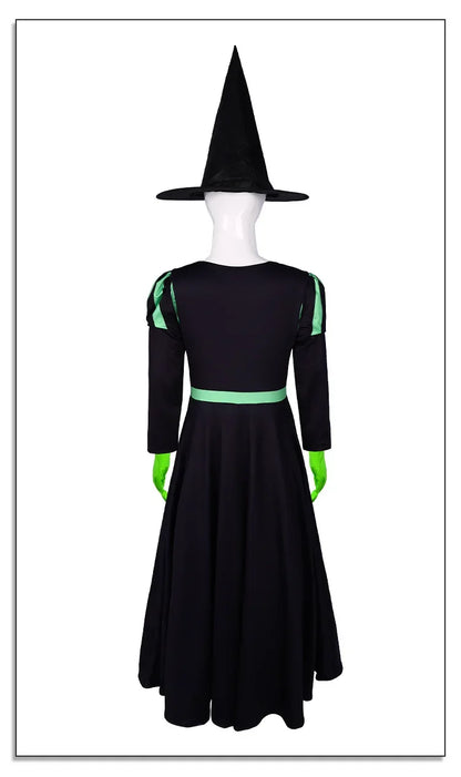 Wicked Musical Elphaba Cosplay Costume with Hat Black Victorian Skirt Dress Stage Performance Halloween Party Theme Clothing # 1