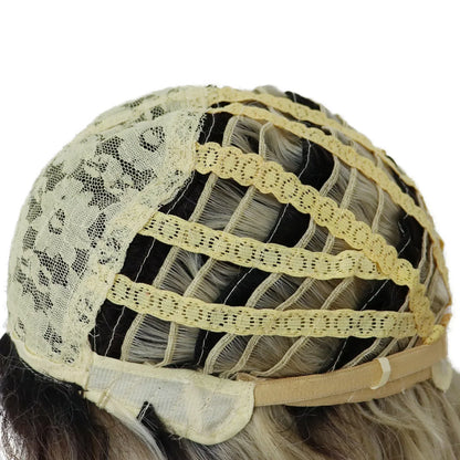 Perruque blonde bouclée cheveux synthétiques longs naturels perruques ondulées pour femmes blanches, raie libre, racines foncées, perruques ombrées, perruque ondulée tendance + autocollants