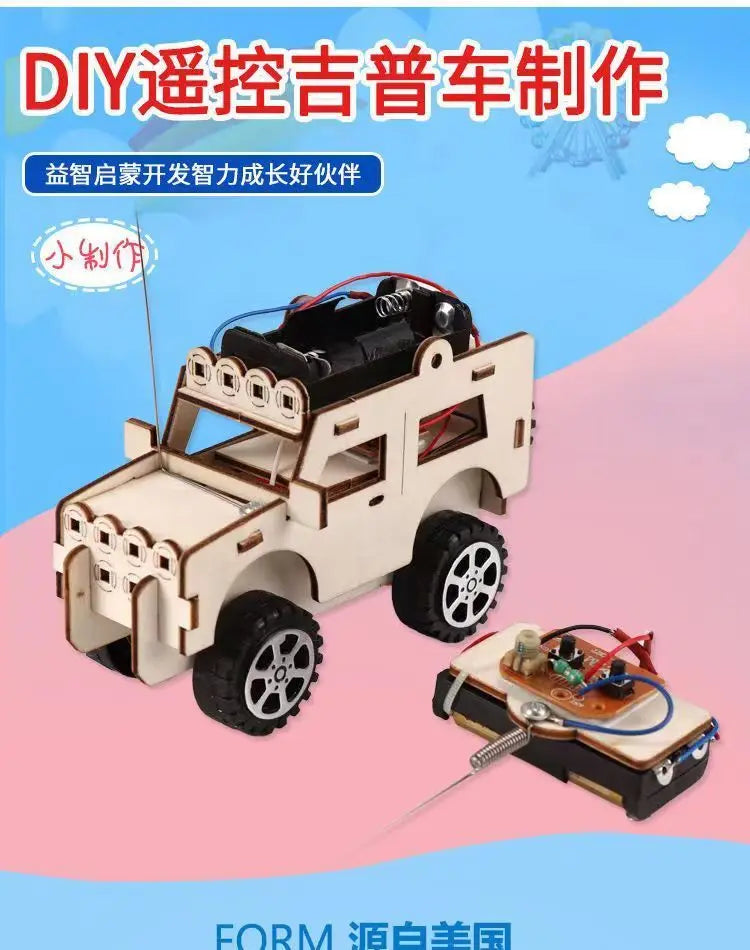 DIY Science Handmade Small Children's Educational Toys Jeep Assembled Wood Material  physics toy
