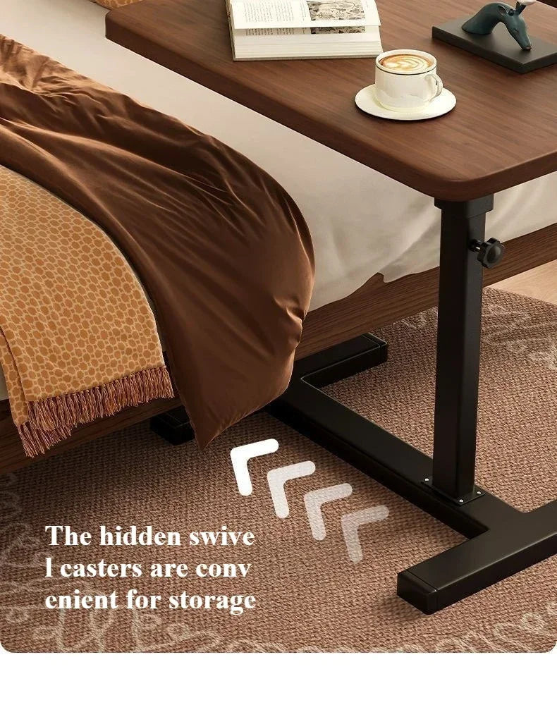 Table de chevet à petit bord en acier inoxydable, bureau Mobile pour la maison, chambre à coucher avec roulettes, bureau d'apprentissage à levage facile, établi