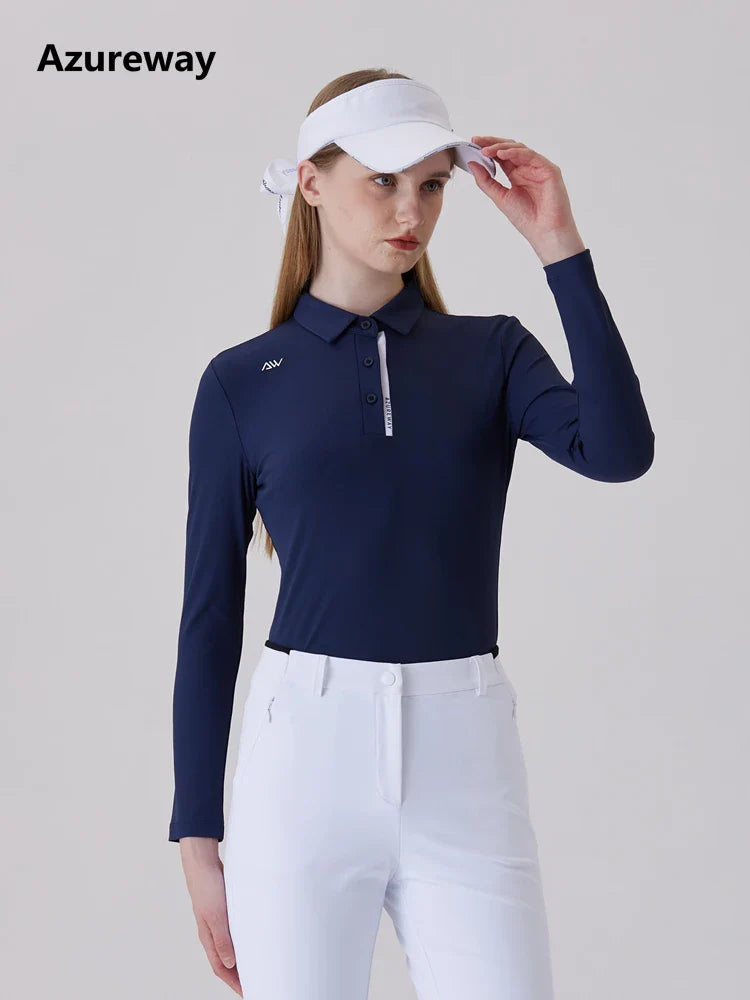 AW Golf Women's Simple Polo Shirt Long-sleeved T-shirt Quick-drying Breathable Sports Jersey Spring Autumn Golf Clothing Suit