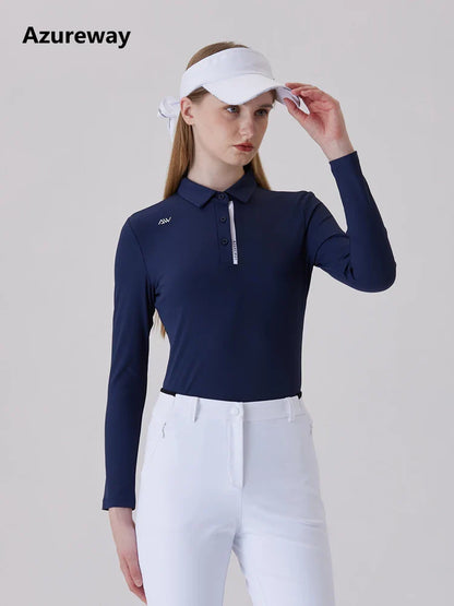 AW Golf Women's Simple Polo Shirt Long-sleeved T-shirt Quick-drying Breathable Sports Jersey Spring Autumn Golf Clothing Suit