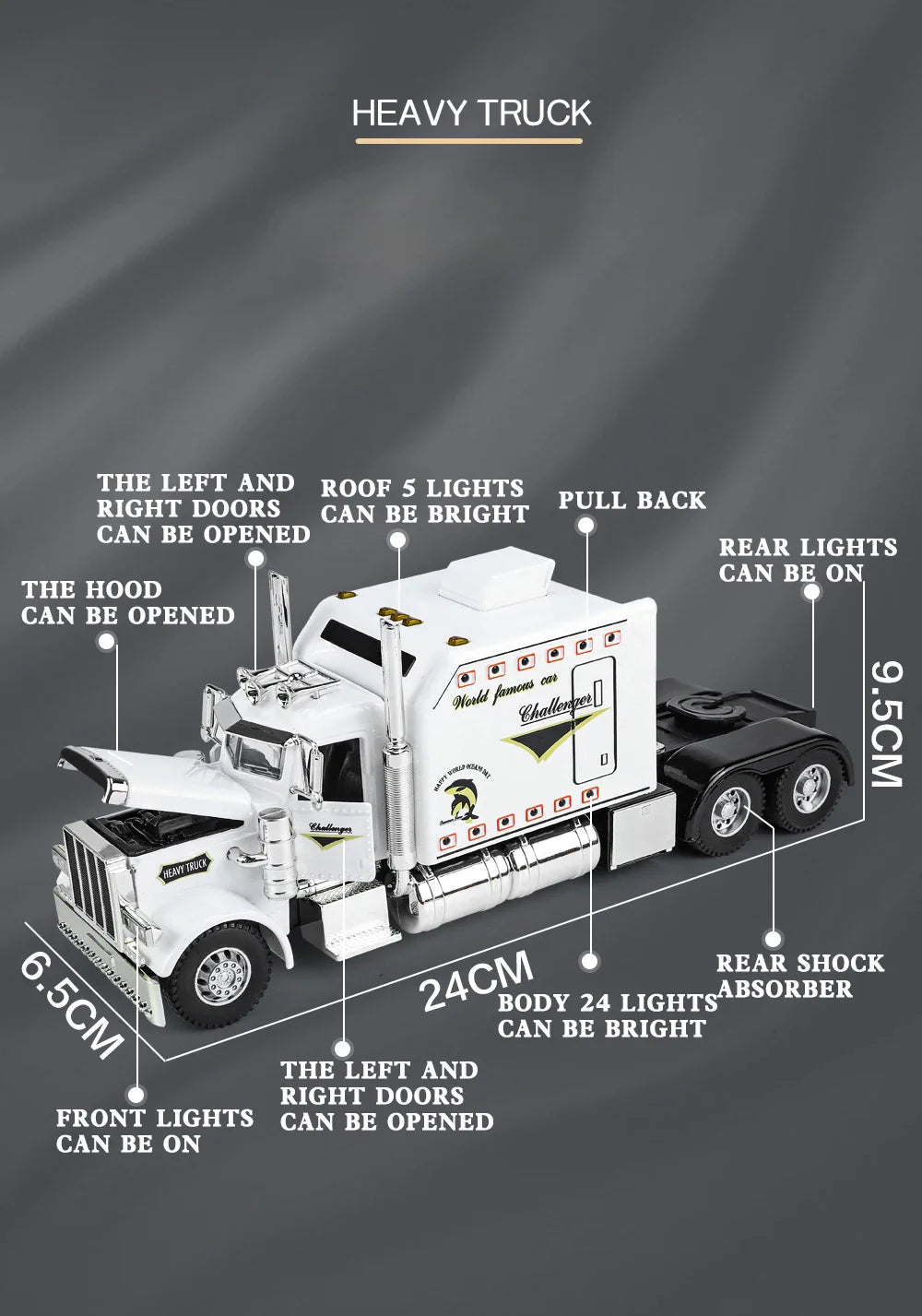 1/24 American Tractor Peterbilt 389 Alloy Simulation Diecast Model Car Collection Christmas Gifts Sound & Light Toys For Kids
