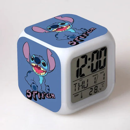 New Cartoon Lilo & Stitch Alarm Clock Anime Stitch Children's Toys Colorful Color Change Square Alarm Clock Kids Christmas Gift