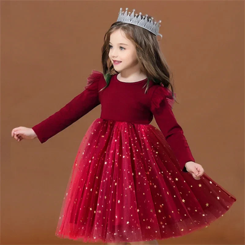 Green Christmas Dress for Kids Girls Autumn Long Sleeves Princess Dresses Children Winter Birthday Party New Year Costume 3-8Yrs