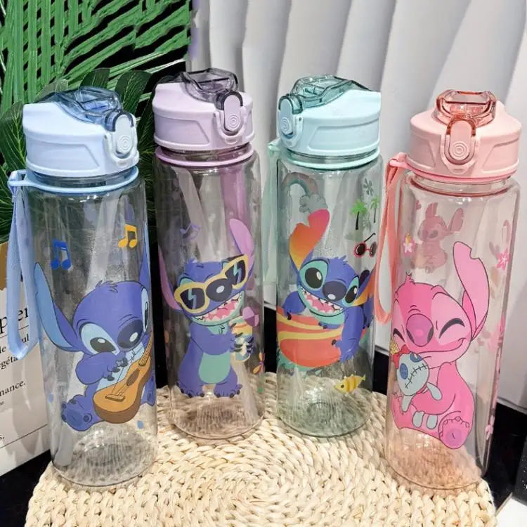 Stitch Large Plastic Tumbler With Lid Straw And Carry Cord Leakproof Lock Design For School Travel Sports Gift