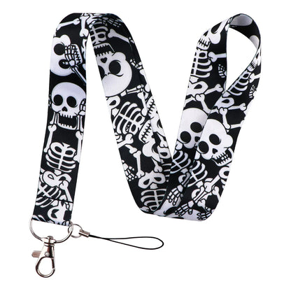 Cordon en forme de crâne pour clés, cartes d'identité, gym, téléphone, porte-badge USB, lanière de cou DIY, corde de suspension, accessoires de téléphone pour Halloween