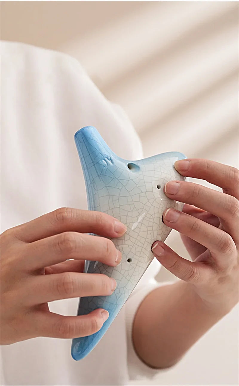 Ocarina-Flûte Alto C à 12 Trous en Céramique, Instrument Professionnel, Tao Chinois, Motif Craquelé, Deux Documents Dégradé