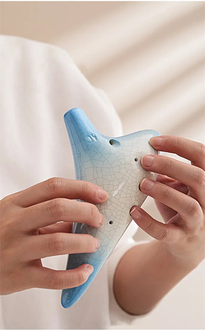 Ocarina-Flûte Alto C à 12 Trous en Céramique, Instrument Professionnel, Tao Chinois, Motif Craquelé, Deux Documents Dégradé