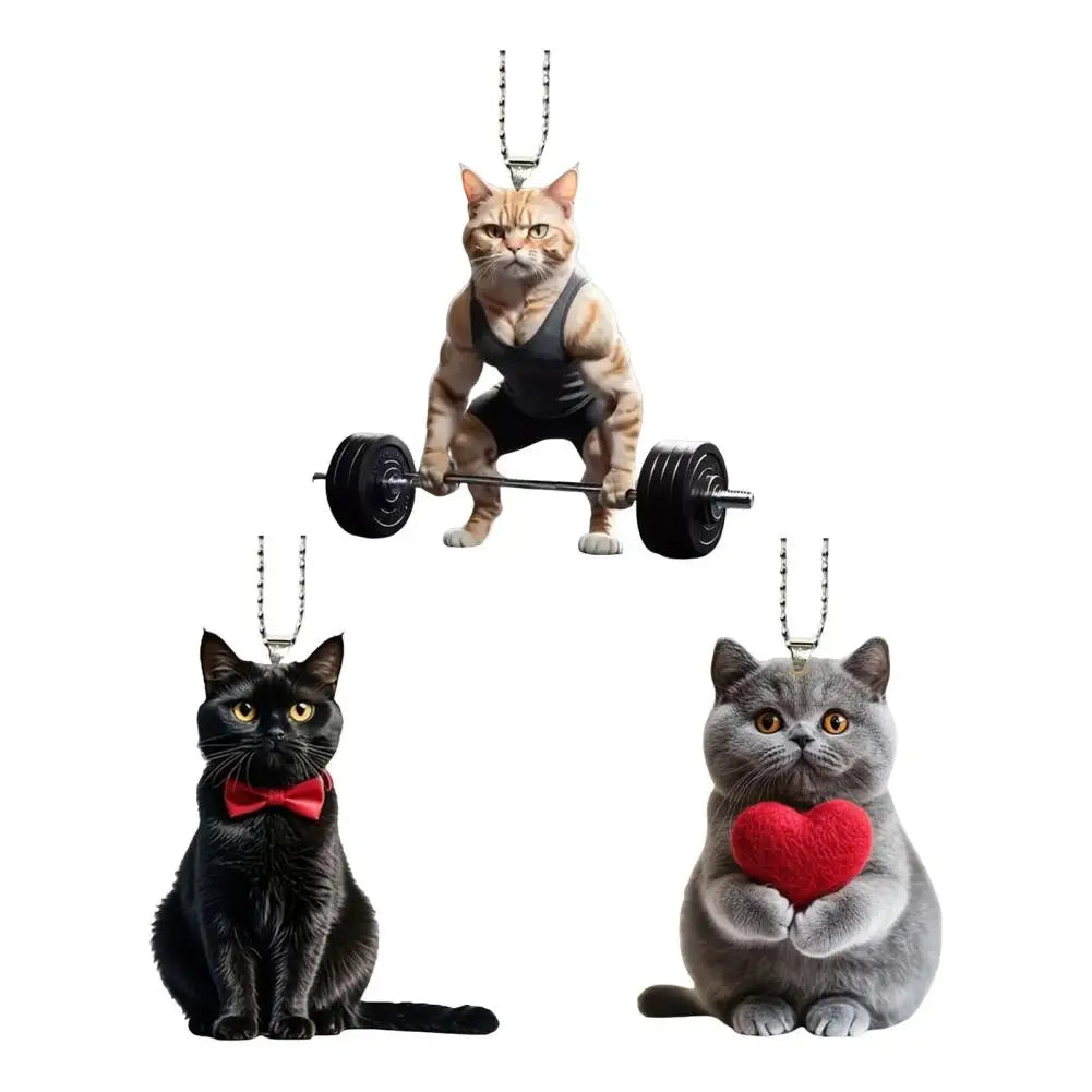 Pendentif Chat en Acrylique Décoration Suspendue avec Cordon Facile à Accrocher Breloque Ornement pour Rétroviseur Intérieur Accessoire Décoratif de Voiture 2D
