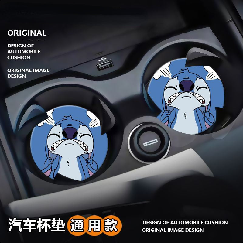Stitchou cute cartoon animation peripheral car storage non-slip mat car interior decoration creative personality water coaster