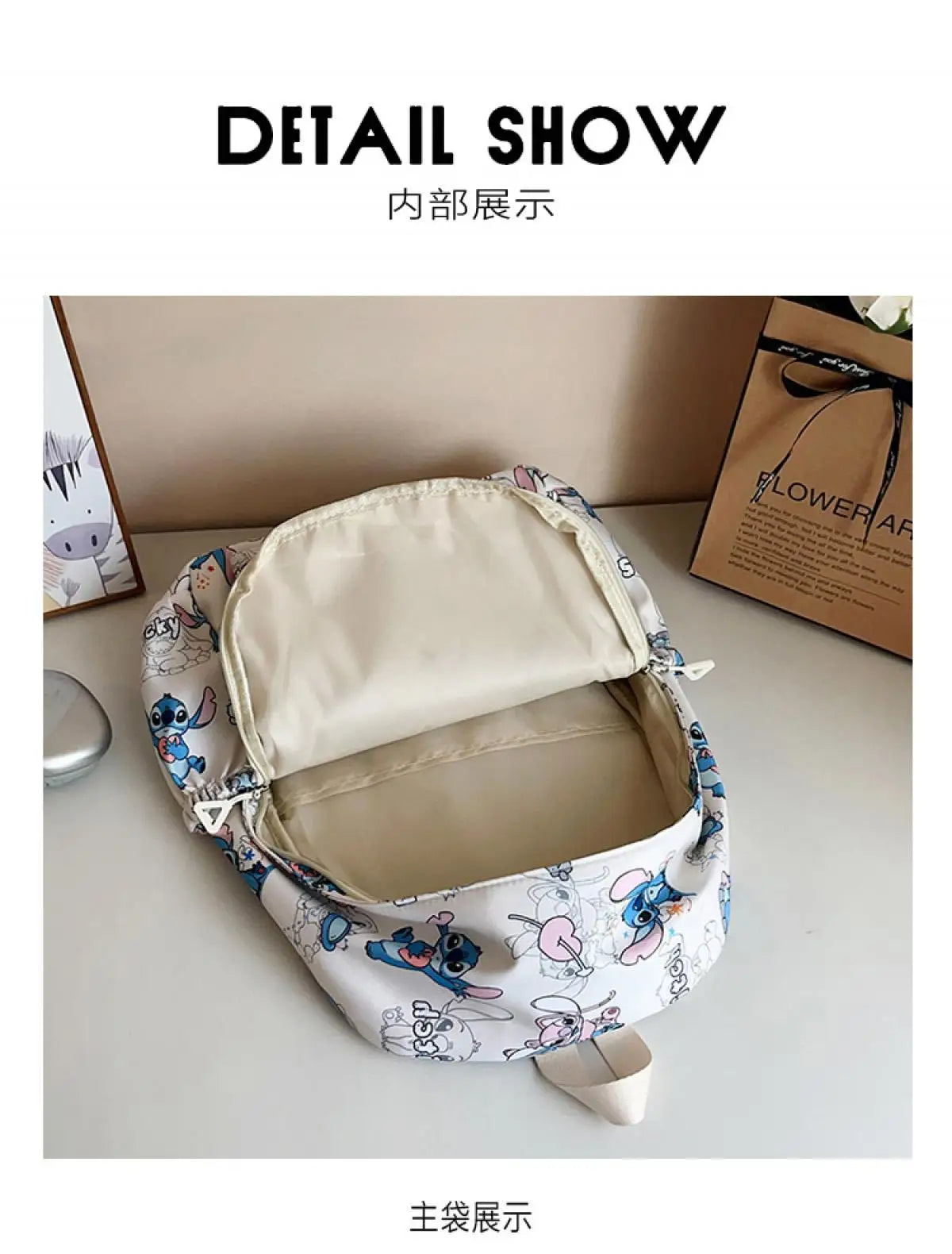 Cartoon Stitch Print Backpack Spacious Lightweight Travel Bag Waterproof School Backpack for College Students Teens Boys Girls