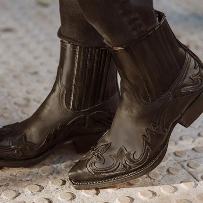 New Men's Boots Handmade Wedge Ankle Boots for Men Western Cowboy Boots Unisex Men's Leather Shoes Hard-Wearing Roman Shoes