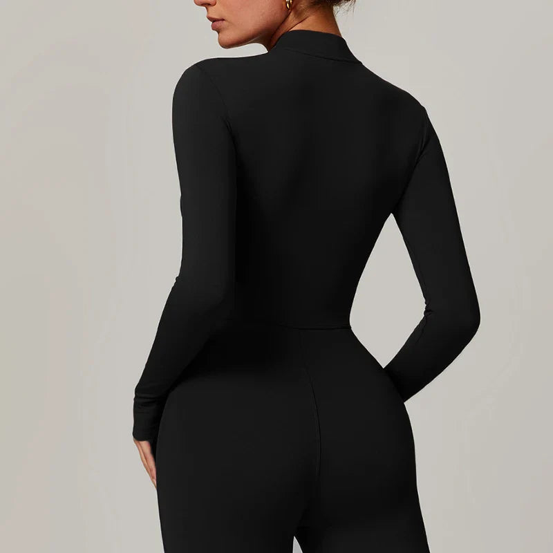 Combinaisons de sport chaudes en peluche pour femmes, survêtement une pièce, Fitness, ensembles de gymnastique d'hiver, manches longues, body d'exercice noir pour femme