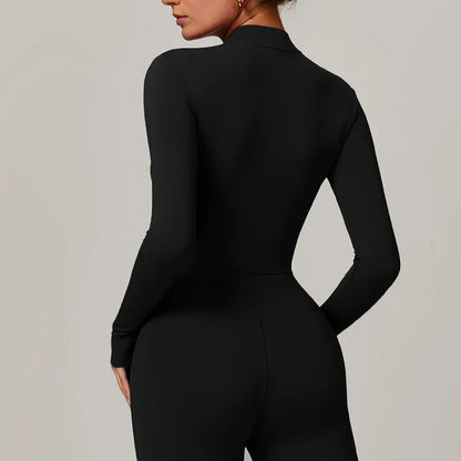 Combinaisons de sport chaudes en peluche pour femmes, survêtement une pièce, Fitness, ensembles de gymnastique d'hiver, manches longues, body d'exercice noir pour femme