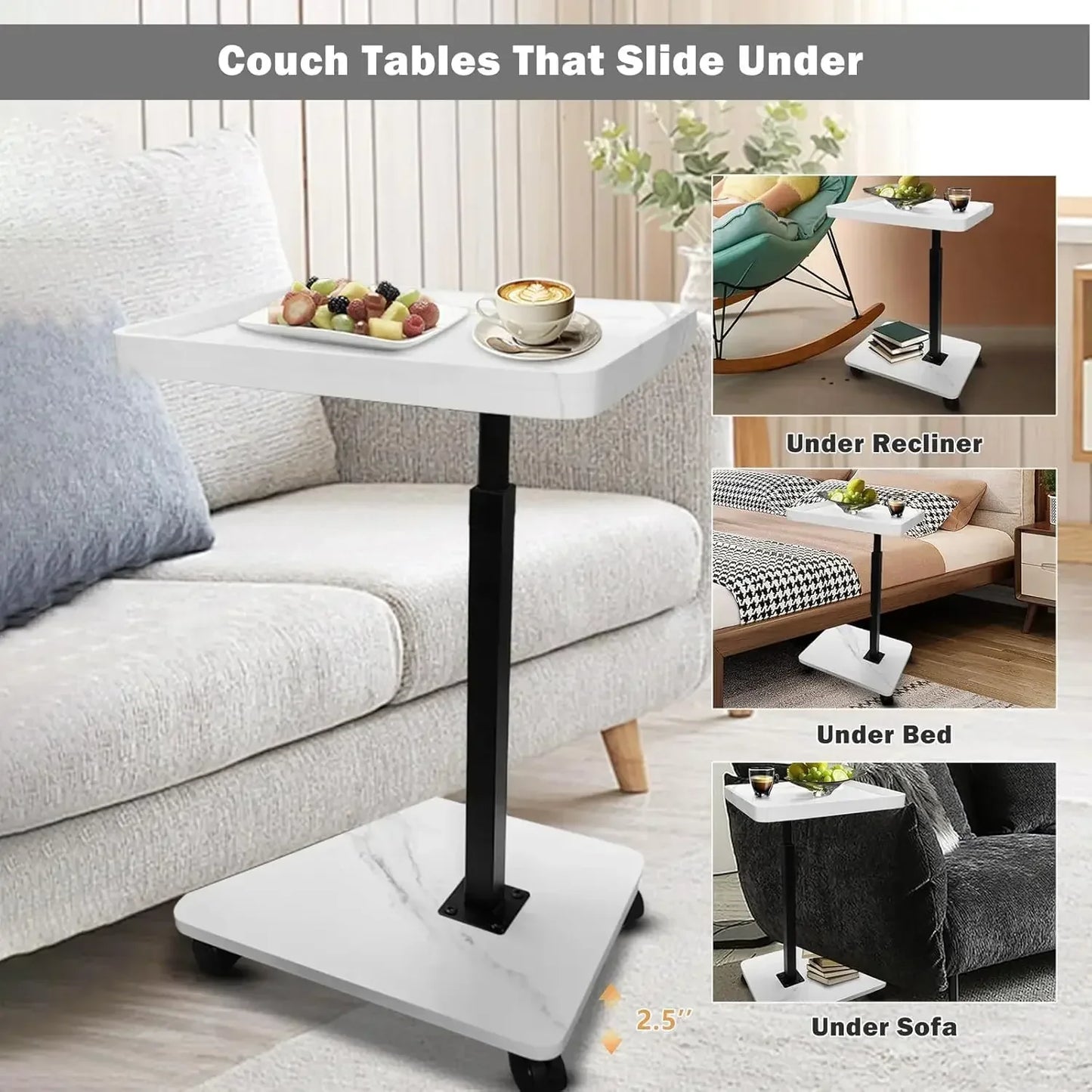 Chariot roulant réglable, Table de chevet, bureau pour ordinateur portable, lit médical pour la maison, plateau alimentaire 360 °   Bureau à domicile de table de plateau de canapé rotatif