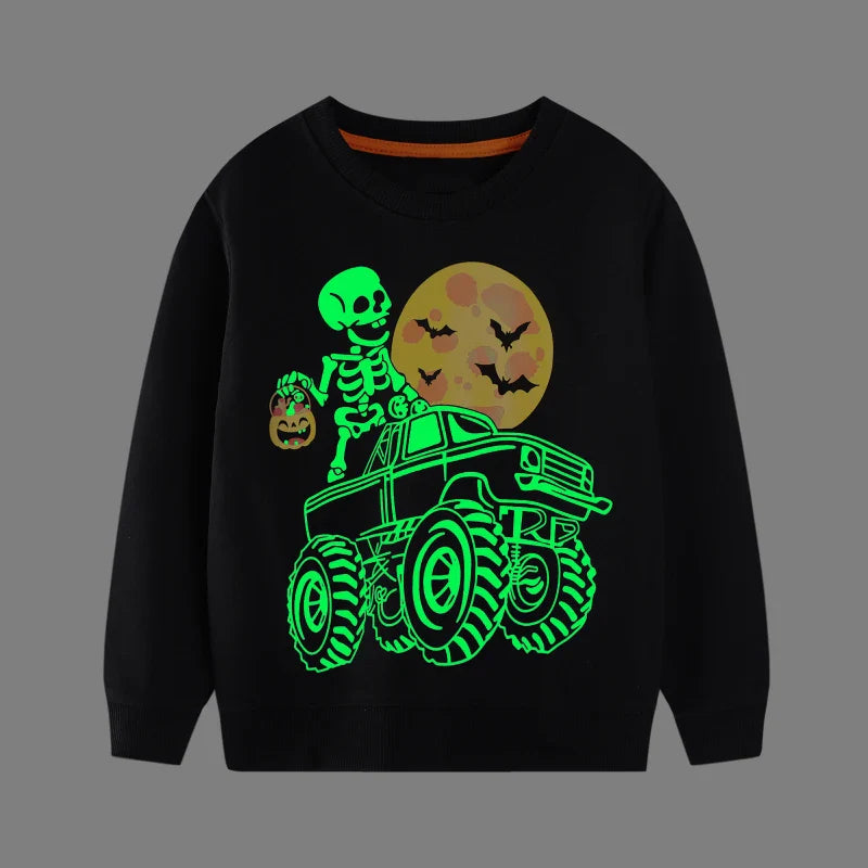 Little maven Kids Clothes Halloween Noctilucent Skull Pumpkin Boys Long Sleeve Tops for Kids Casual Sweatshirts Children Shirts