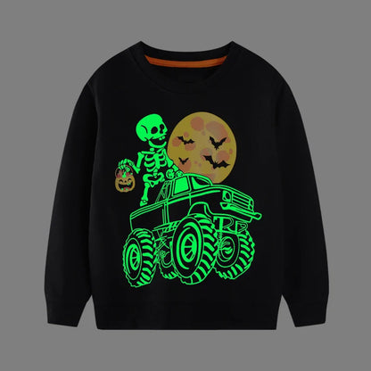 Little maven Kids Clothes Halloween Noctilucent Skull Pumpkin Boys Long Sleeve Tops for Kids Casual Sweatshirts Children Shirts