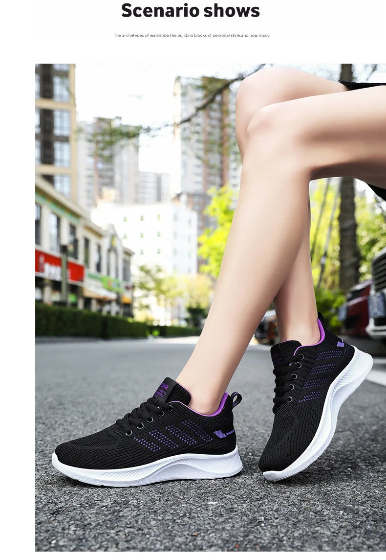 Oulylan Summer Soft Sole Running Shoes Ladies Casual Solid Color Antislip Footwear Outdoor Lace Up Mesh Breathable Sneakers