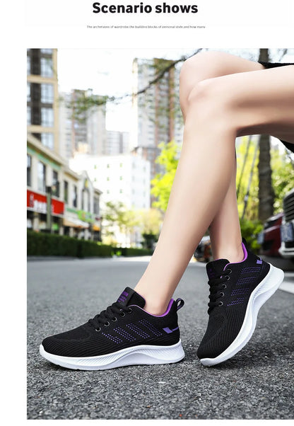 Oulylan Summer Soft Sole Running Shoes Ladies Casual Solid Color Antislip Footwear Outdoor Lace Up Mesh Breathable Sneakers