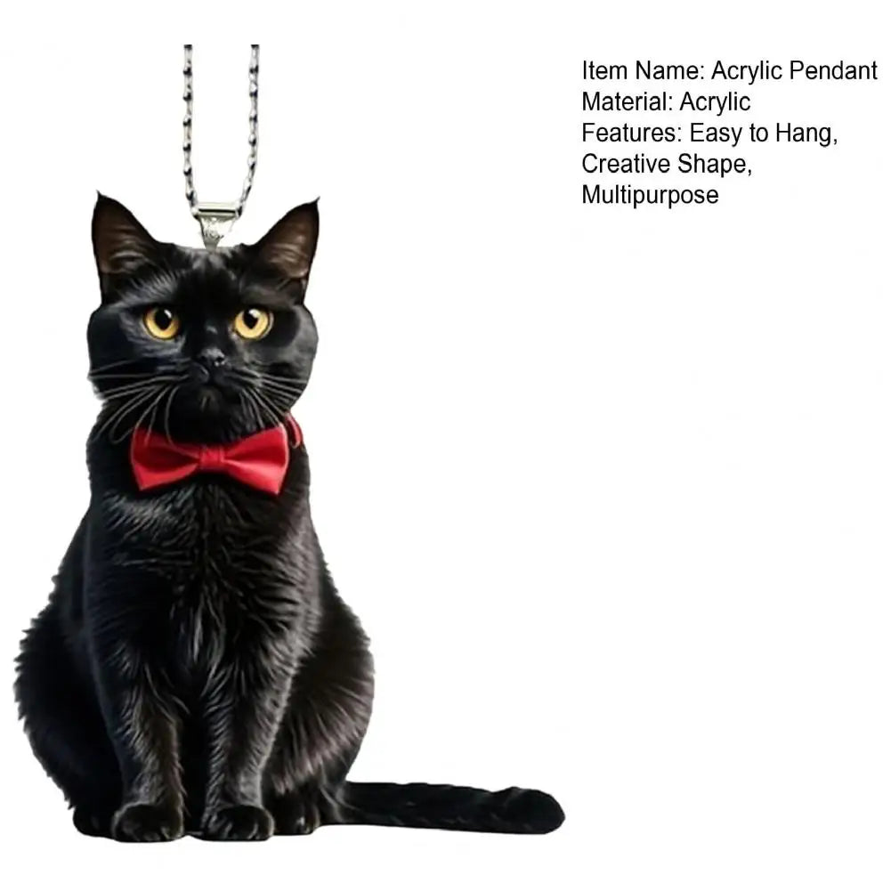 Pendentif Chat en Acrylique Décoration Suspendue avec Cordon Facile à Accrocher Breloque Ornement pour Rétroviseur Intérieur Accessoire Décoratif de Voiture 2D