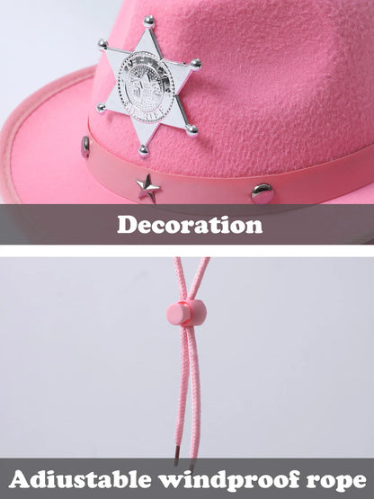 Chapeau de Cowgirl rose pour filles et enfants, chapeau de Cowboy avec lunettes Bandana, casquette de princesse occidentale, accessoires de Costume de fête d'anniversaire