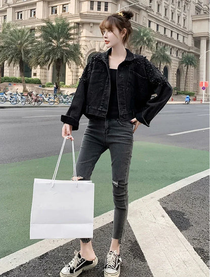 Ripped Cowboy Coat Woman Spring Autumn Korean Popular Clothes Denim Jacket for Women Hole Sale Low Price Cowgirl Clothing New In