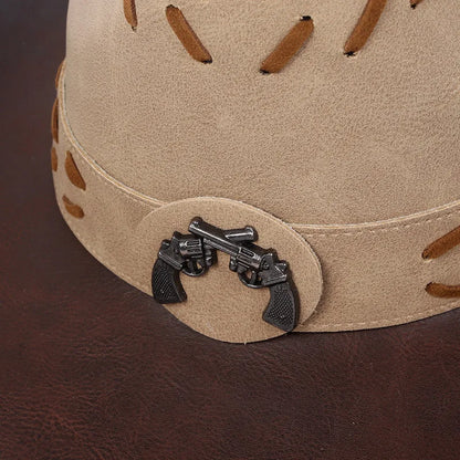 Chapeau de Cowboy occidental classique pour hommes et femmes, casquette de Cowgirl en Faux cuir noir, décontracté pour l'extérieur, Sombrero Hombre avec corde coupe-vent