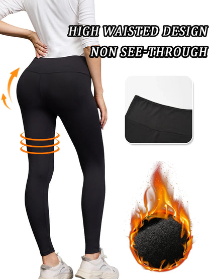 Leggings taille haute doublés en polaire thermique pour femme. Collants chauds et épais pour l'entraînement, pantalons de yoga doux, hiver