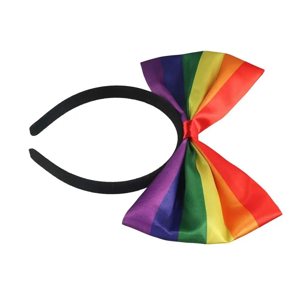 Colorful Rainbow Bowknot Hair Hoop Beautiful Fabric Art Rainbow Bow Headband Soft Durable Party Head Hoop Party Supplies