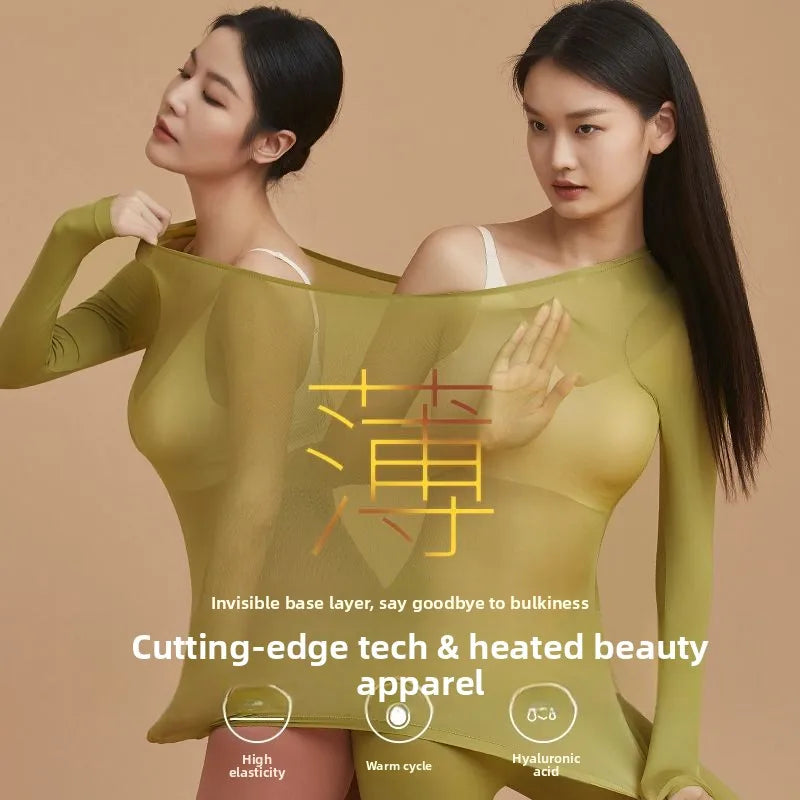 37 Women's Thermal Underwear Base Layer Shirt Skin Beauty Garment Ultra-Light Long Sleeve Thermal Set