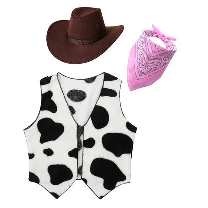 Wild West Cowboy and Cowgirl Costume, Halloween Outfit, Fringe Sleeveless Vest with Bandana and Hat