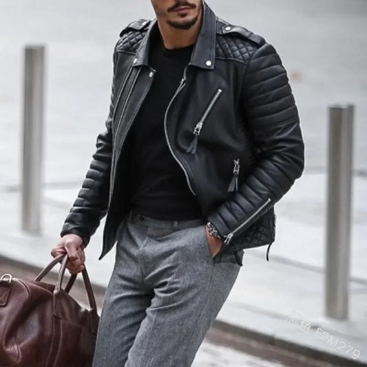 New  Autumn Winter Mens Leather Jackets Thickened Lapel Cotton-padded Zipper Leather Coat Streetwear Fashion Male Tops