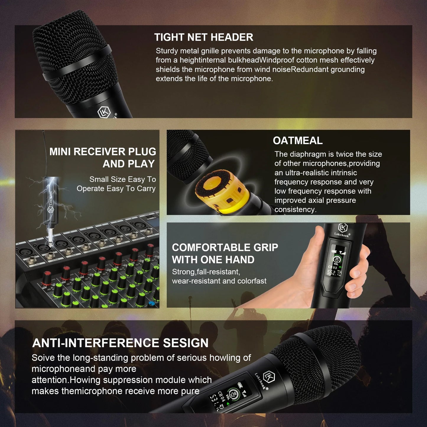 Fixed Frequency Wireless Microphone Handheld Mic for Karaoke Singing Stage Performance Home Use Stable Signal Professional Sound