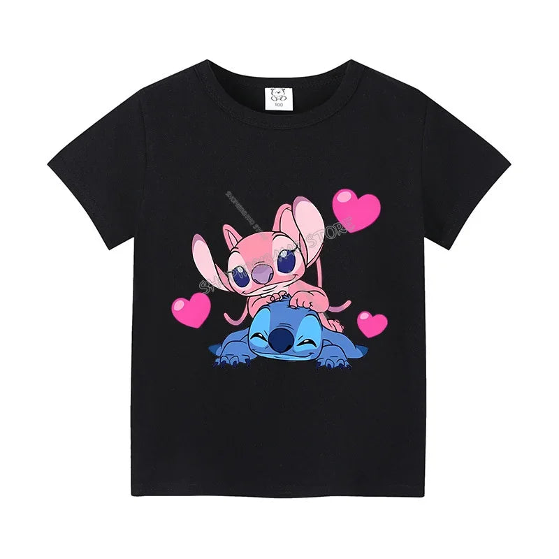 T-shirt Enfant Stitch Angel Dessin Animé Haut Tee Shirt Manches Courtes Kawaii Anime Mode Confort Col Rond Vêtements Cadeau Pour Enfants