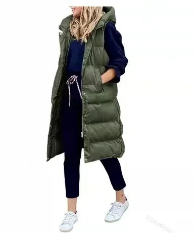 Manteaux à Capuche pour Femmes Automne Hiver, Gilet Doudoune sans Manches, Veste Matelassée Chaude et Unie, Parka