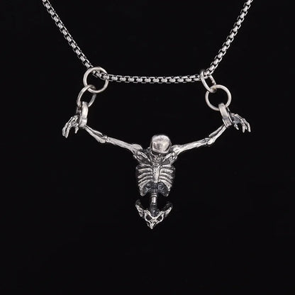 Men's Vintage Punk Gothic Captivity Skull Pendant Necklace Halloween Bat Eyes Body Accessory Cool Rock Party Biker Jewelry