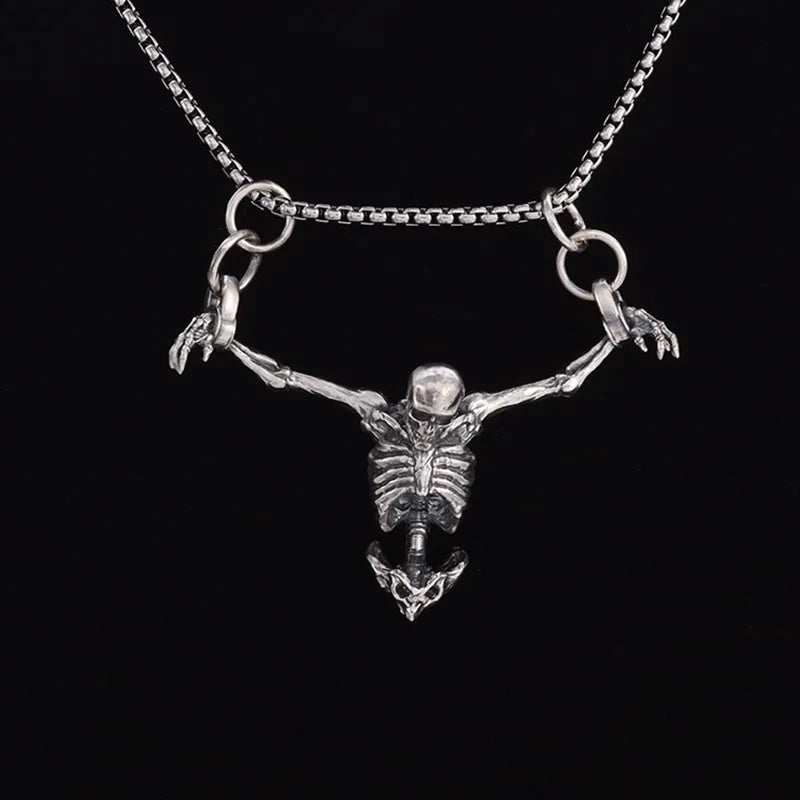 Men's Vintage Punk Gothic Captivity Skull Pendant Necklace Halloween Bat Eyes Body Accessory Cool Rock Party Biker Jewelry