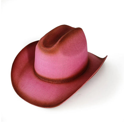 Nouveau chapeau de cowboy dégradé rétro Western pour hommes et femmes, chapeau de cowboy de scène de fête en plein air, chapeau de chevalier, sombrero de cowgirl vaquero