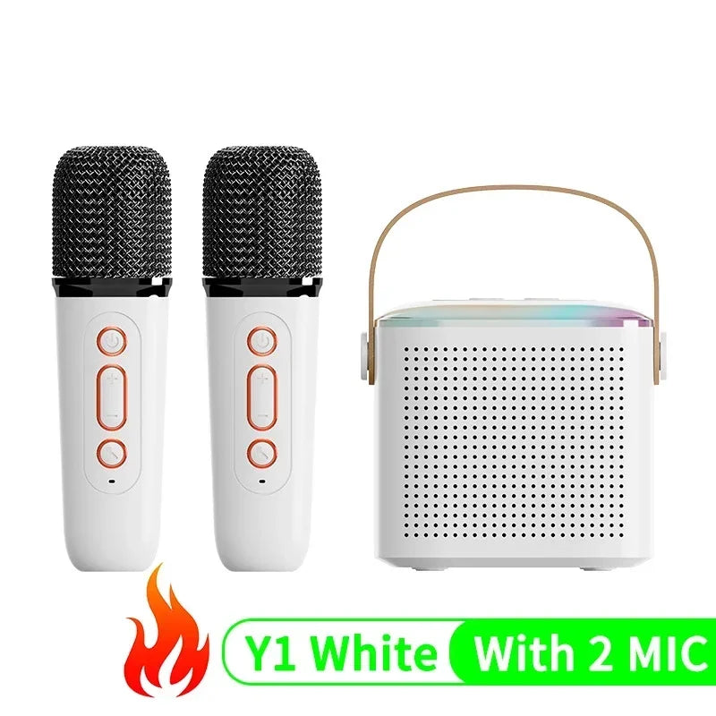 Mini karaoke machine, LED speaker with Bluetooth, suitable for family birthday party, microphone for girls and boys.