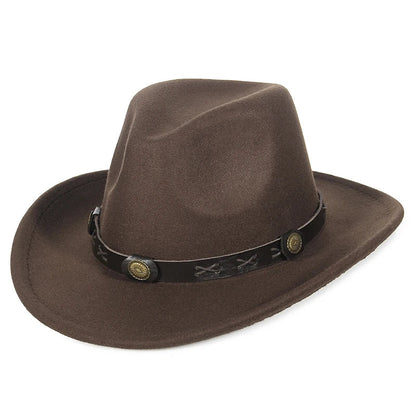 Western Cowboy Hat for Men and Women, Wide Brim Fedora Jazz Hats, Cowgirl Hat with Belt, Autumn and Winter