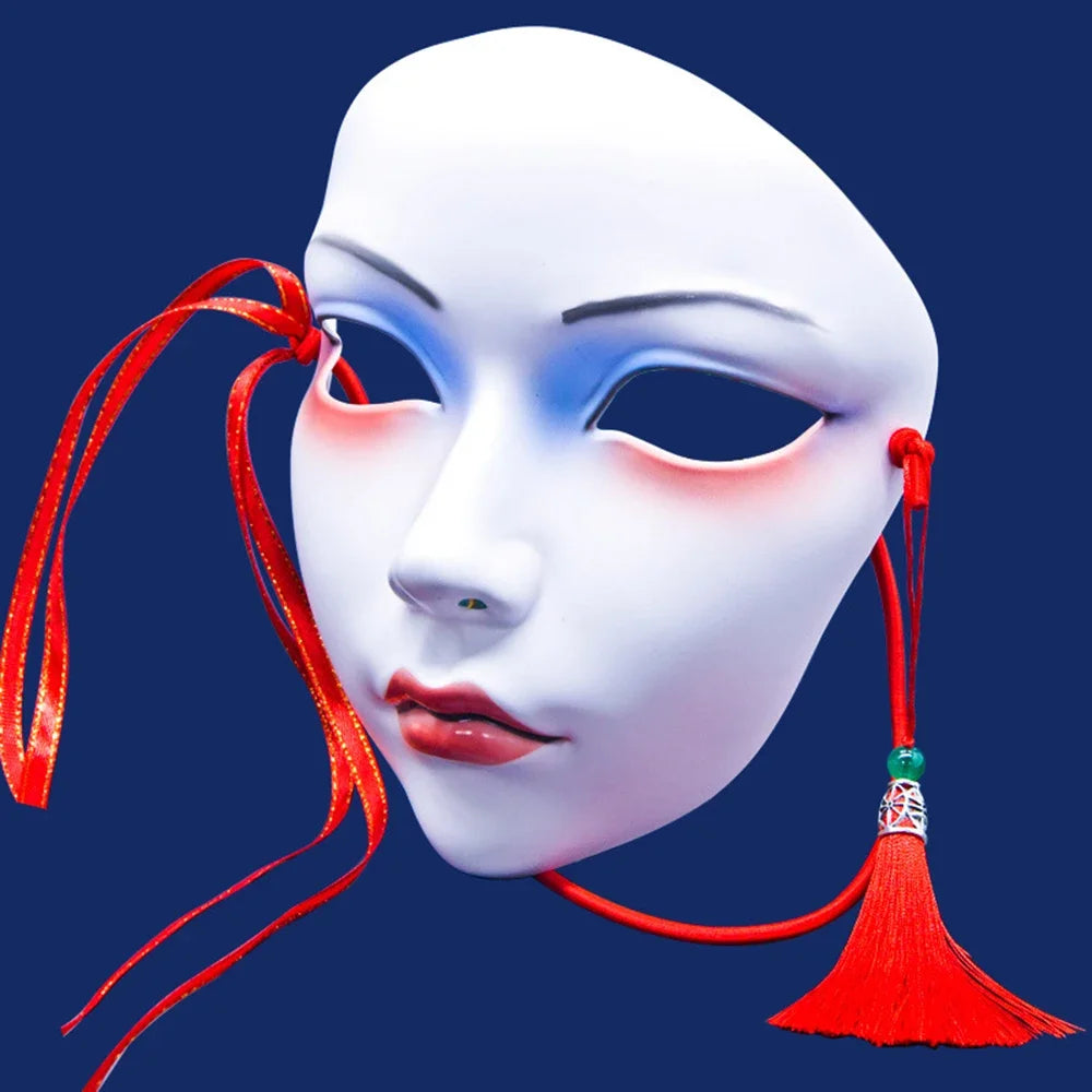 Masque de fête pour adultes, maquillage peint à la main, masque complet de file d'attente de carnaval, mascarade Kabuki pour carnaval Mardi Gras Cosplay