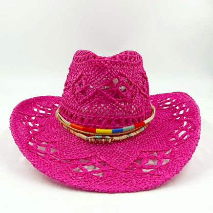 The latest Cowboy hat rose red retro straw hat 2023 new men's and women's jazz Cowboy hat straw hat sun hat summer hat sombrero