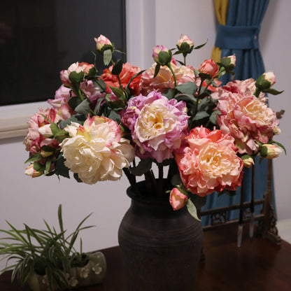 Grand Bouquet de pivoines blanches haut de gamme, fleurs artificielles pour décoration de mariage, de maison, fausses fleurs pour le nouvel an, décorations d'automne