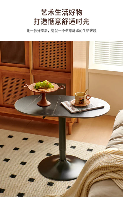 Nordic Wooden Lift Rotating Table, Bedside Table, Solid Rolling Computer Table, Carbon Steel Legs, Tea Table