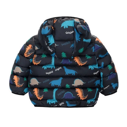 Enfants Garçons Bébé Vestes Légères à Capuche en Duvet Vêtements d'Extérieur Chauds Automne Enfants Filles Manteaux Imprimé Dinosaure Dessin Animé Vêtements Décontractés
