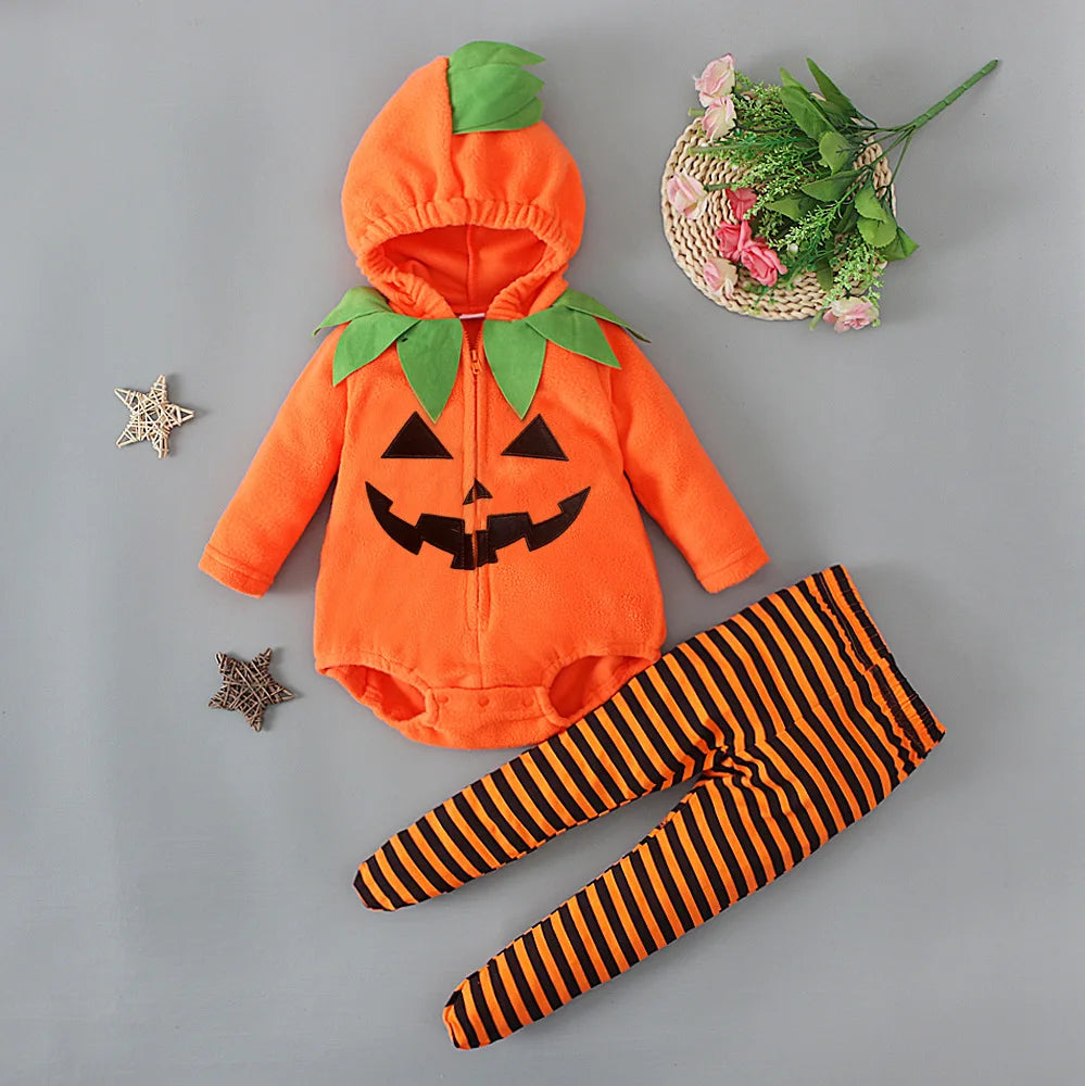 3-24M pumpkin Cosplay Baby Girls Boys Halloween Costume Sets Long Sleeve Cosplay jumpsuit for boys Carnival Party Clothes