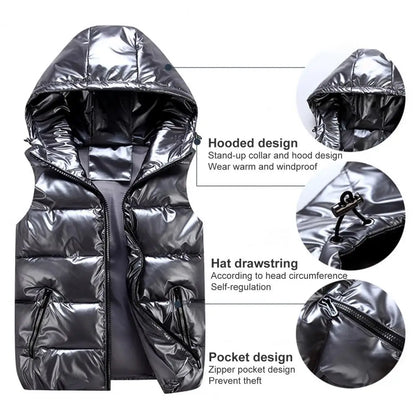 Warm Winter Vest for Women, Bright Color Pockets, Cotton Padded Vest, Quilted Inner Layer, Bright Color Vest for Women, Streetwear